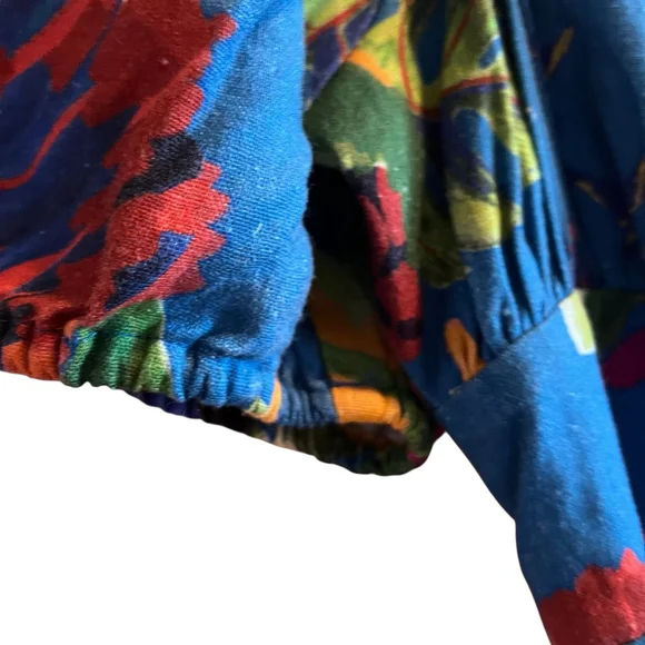 House of Harlow 1960 Large Tropical Parrot Linen Midi Dress Puff Sleeve Blue - Picture 5 of 11